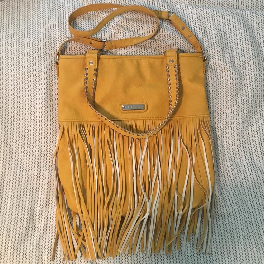 STEVE MADDEN mustard fringed purse